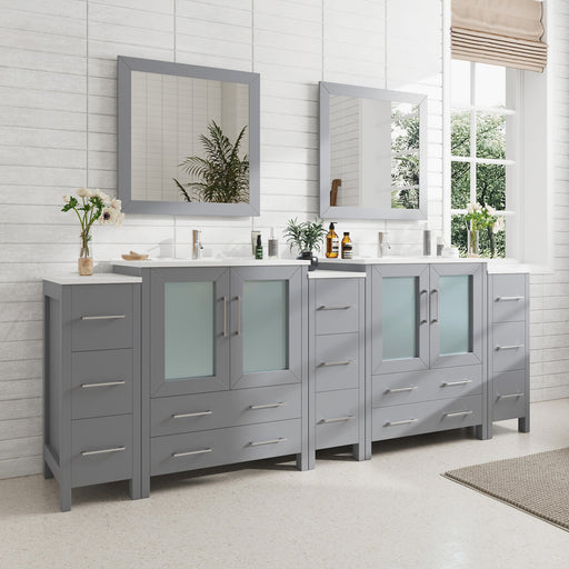 96" Double Sink Modern Bathroom Vanity Set with White Ceramic Top & Free Mirrors – Large Storage Cabinet with 13 Drawers VA3030-96 - HomeBeyond