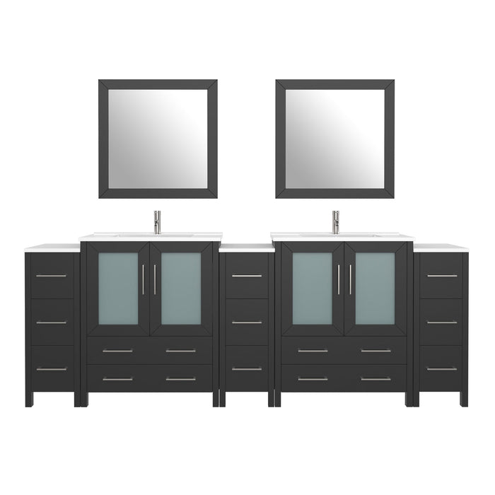 96" Double Sink Modern Bathroom Vanity Set with White Ceramic Top & Free Mirrors – Large Storage Cabinet with 13 Drawers VA3030-96 - HomeBeyond