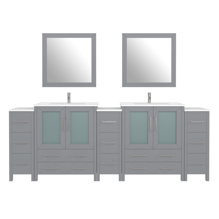 96" Double Sink Modern Bathroom Vanity Set with White Ceramic Top & Free Mirrors – Large Storage Cabinet with 13 Drawers VA3030-96 - HomeBeyond