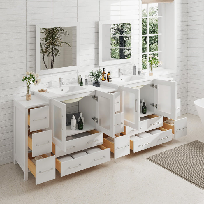 96" Double Sink Modern Bathroom Vanity Set with White Ceramic Top & Free Mirrors – Large Storage Cabinet with 13 Drawers VA3030-96 - HomeBeyond