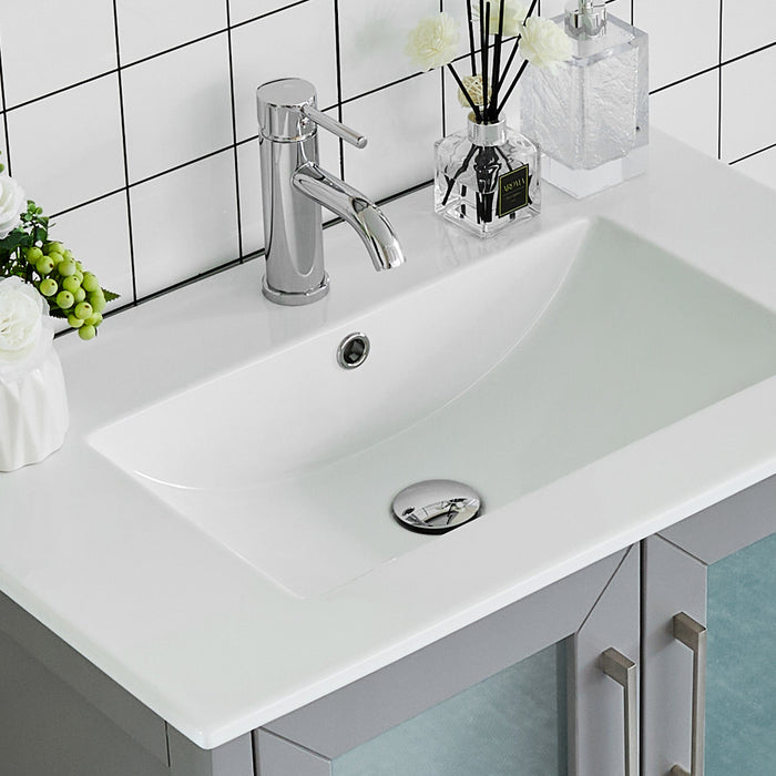 96" Double Sink Modern Bathroom Vanity Set with White Ceramic Top & Free Mirrors – Large Storage Cabinet with 13 Drawers VA3030-96 - HomeBeyond