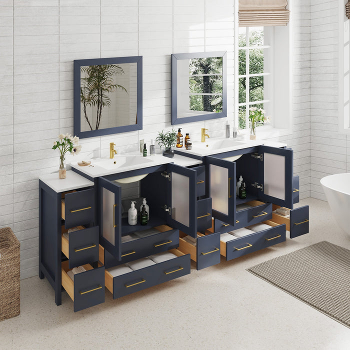 96" Double Sink Modern Bathroom Vanity Set with White Ceramic Top & Free Mirrors – Large Storage Cabinet with 13 Drawers VA3030-96 - HomeBeyond