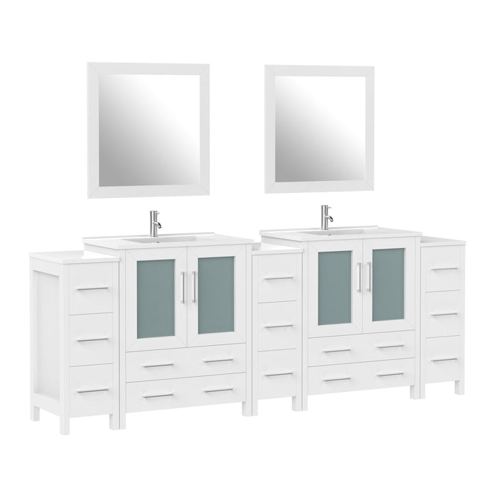96" Double Sink Modern Bathroom Vanity Set with White Ceramic Top & Free Mirrors – Large Storage Cabinet with 13 Drawers VA3030-96 - HomeBeyond