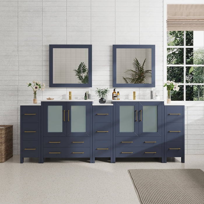 96" Double Sink Modern Bathroom Vanity Set with White Ceramic Top & Free Mirrors – Large Storage Cabinet with 13 Drawers VA3030-96 - HomeBeyond