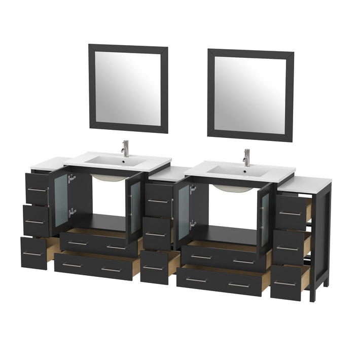 96" Double Sink Modern Bathroom Vanity Set with White Ceramic Top & Free Mirrors – Large Storage Cabinet with 13 Drawers VA3030-96 - HomeBeyond