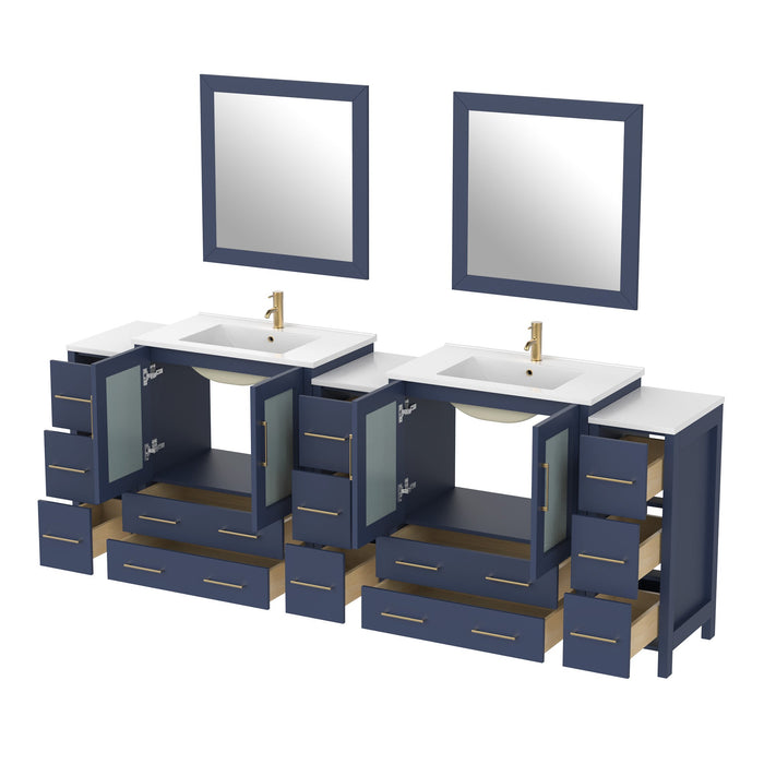 96" Double Sink Modern Bathroom Vanity Set with White Ceramic Top & Free Mirrors – Large Storage Cabinet with 13 Drawers VA3030-96 - HomeBeyond