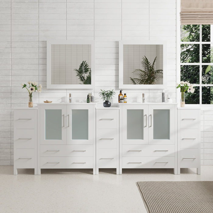 96" Double Sink Modern Bathroom Vanity Set with White Ceramic Top & Free Mirrors – Large Storage Cabinet with 13 Drawers VA3030-96 - HomeBeyond