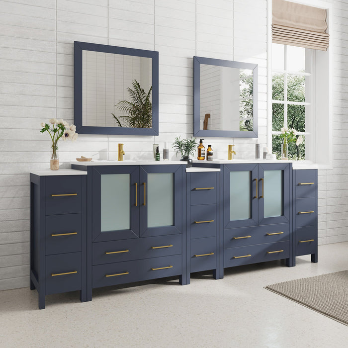 96" Double Sink Modern Bathroom Vanity Set with White Ceramic Top & Free Mirrors – Large Storage Cabinet with 13 Drawers VA3030-96 - HomeBeyond
