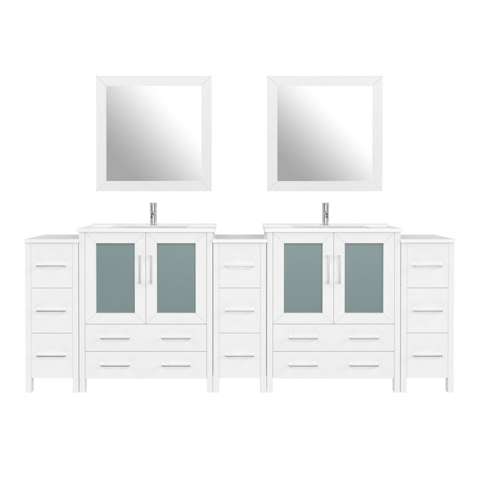 96" Double Sink Modern Bathroom Vanity Set with White Ceramic Top & Free Mirrors – Large Storage Cabinet with 13 Drawers VA3030-96 - HomeBeyond