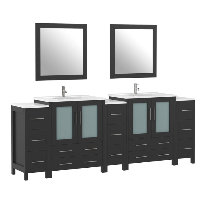 96" Double Sink Modern Bathroom Vanity Set with White Ceramic Top & Free Mirrors – Large Storage Cabinet with 13 Drawers VA3030-96 - HomeBeyond