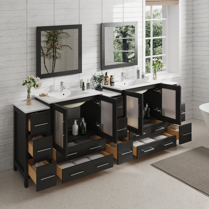 96" Double Sink Modern Bathroom Vanity Set with White Ceramic Top & Free Mirrors – Large Storage Cabinet with 13 Drawers VA3030-96 - HomeBeyond