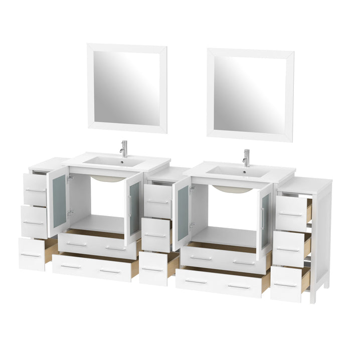 96" Double Sink Modern Bathroom Vanity Set with White Ceramic Top & Free Mirrors – Large Storage Cabinet with 13 Drawers VA3030-96 - HomeBeyond