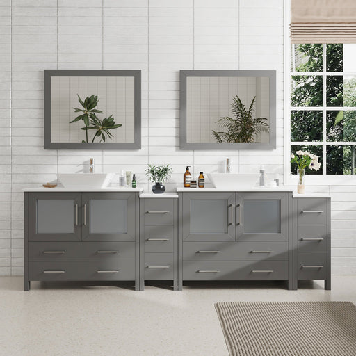 96" Double Sink Modern Bathroom Vanity Set with White Engineered Marble Top & Free Mirrors – Large Storage Cabinet with 10 Drawers VA3136-96 - HomeBeyond