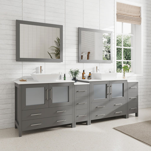 96" Double Sink Modern Bathroom Vanity Set with White Engineered Marble Top & Free Mirrors – Large Storage Cabinet with 10 Drawers VA3136-96 - HomeBeyond