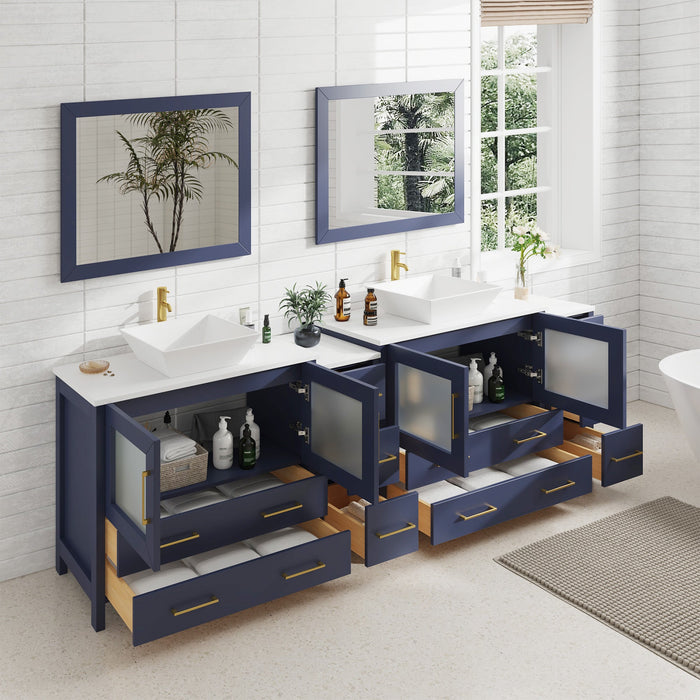 96" Double Sink Modern Bathroom Vanity Set with White Engineered Marble Top & Free Mirrors – Large Storage Cabinet with 10 Drawers VA3136-96 - HomeBeyond