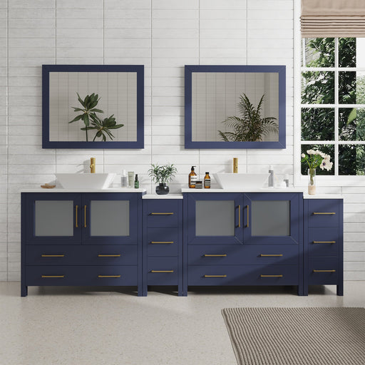 96" Double Sink Modern Bathroom Vanity Set with White Engineered Marble Top & Free Mirrors – Large Storage Cabinet with 10 Drawers VA3136-96 - HomeBeyond