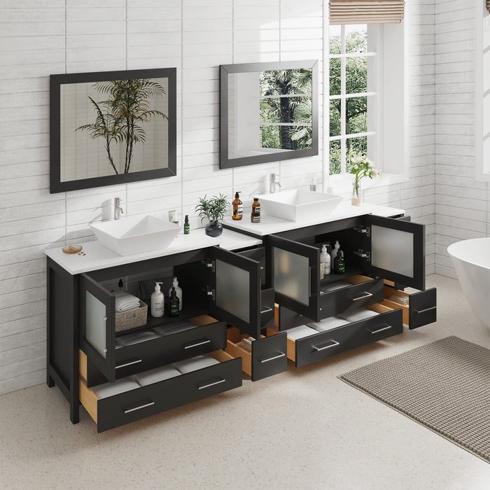 96" Double Sink Modern Bathroom Vanity Set with White Engineered Marble Top & Free Mirrors – Large Storage Cabinet with 10 Drawers VA3136-96 - HomeBeyond