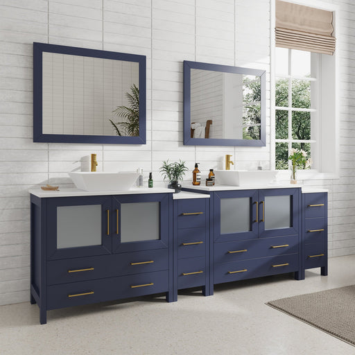 96" Double Sink Modern Bathroom Vanity Set with White Engineered Marble Top & Free Mirrors – Large Storage Cabinet with 10 Drawers VA3136-96 - HomeBeyond