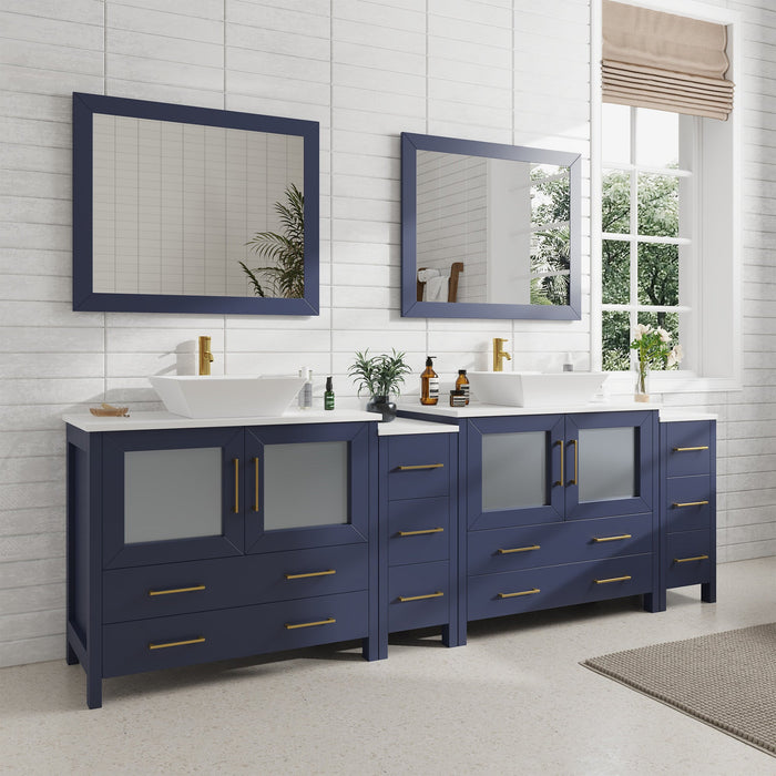 96" Double Sink Modern Bathroom Vanity Set with White Engineered Marble Top & Free Mirrors – Large Storage Cabinet with 10 Drawers VA3136-96 - HomeBeyond