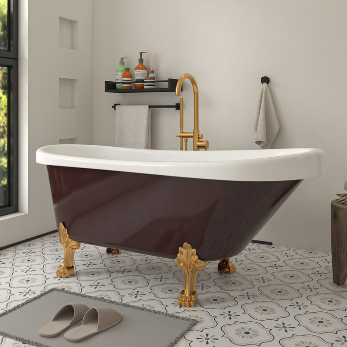 70" x 32" Modern Freestanding Acrylic Clawfoot Soaking Bathtub in Red Ergonomic Deep Soaker Tub with Pop-up Drain VA6311-RL