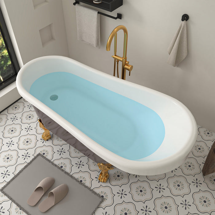 70" x 32" Modern Freestanding Acrylic Clawfoot Soaking Bathtub in Red Ergonomic Deep Soaker Tub with Pop-up Drain VA6311-RL