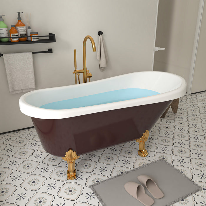 70" x 32" Modern Freestanding Acrylic Clawfoot Soaking Bathtub in Red Ergonomic Deep Soaker Tub with Pop-up Drain VA6311-RL