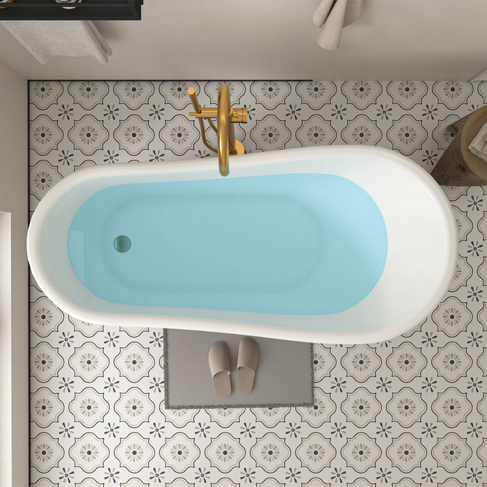 70" x 32" Modern Freestanding Acrylic Clawfoot Soaking Bathtub in Red Ergonomic Deep Soaker Tub with Pop-up Drain VA6311-RL