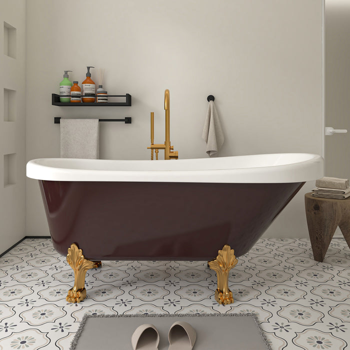 70" x 32" Modern Freestanding Acrylic Clawfoot Soaking Bathtub in Red Ergonomic Deep Soaker Tub with Pop-up Drain VA6311-RL