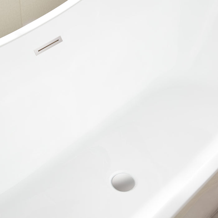 59" x 30" Modern Freestanding Acrylic Double Slipper Soaking Bathtub, White Oval Flatbottom Soaker Tub with Center Drain VA6517-S