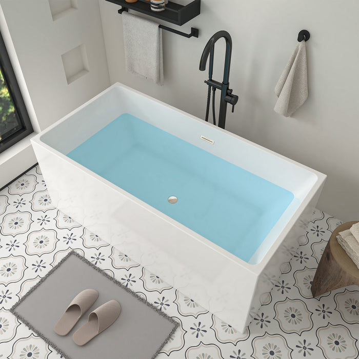 59" x 30" Modern Freestanding Acrylic Soaking Bathtub Glossy White Compact Soaker Tub Slotted Overflow VA6813B-S
