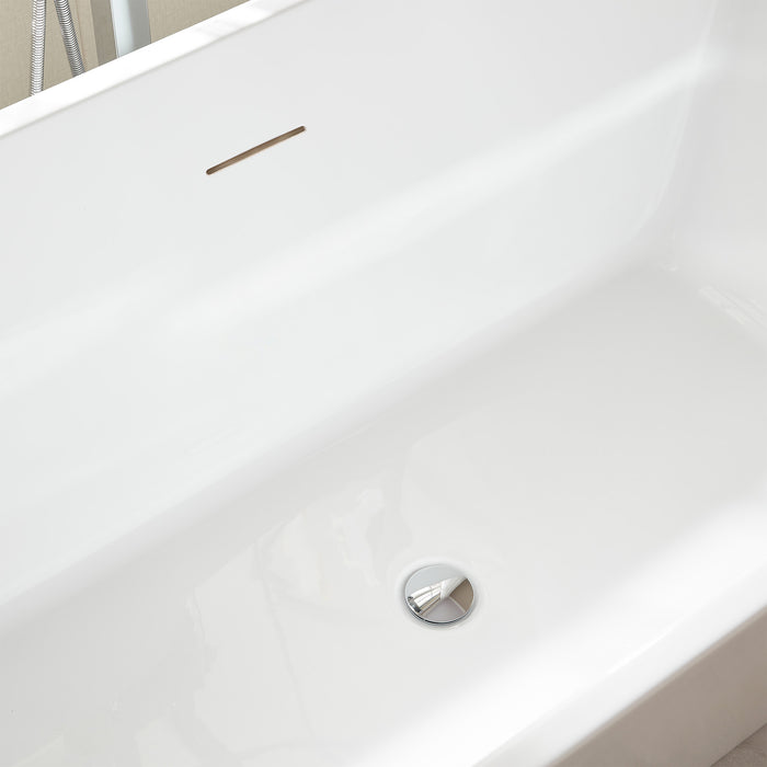 59" x 30" Modern Freestanding Acrylic Soaking Bathtub Glossy White Compact Soaker Tub Slotted Overflow VA6813B-S