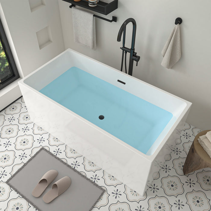 59" x 30" Modern Freestanding Acrylic Soaking Bathtub Glossy White Compact Soaker Tub Slotted Overflow VA6813B-S