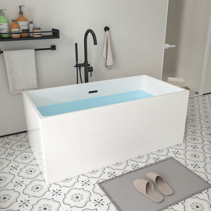 59" x 30" Modern Freestanding Acrylic Soaking Bathtub Glossy White Compact Soaker Tub Slotted Overflow VA6813B-S