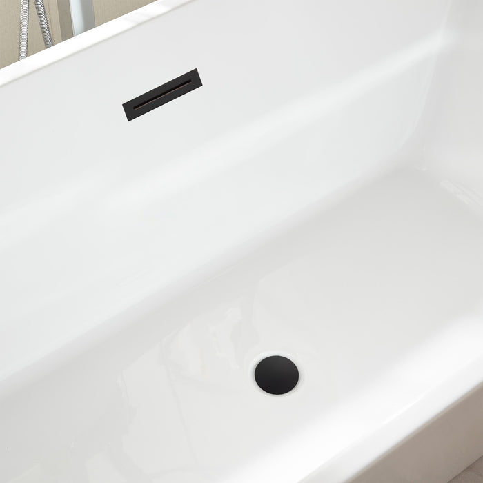 59" x 30" Modern Freestanding Acrylic Soaking Bathtub Glossy White Compact Soaker Tub Slotted Overflow VA6813B-S
