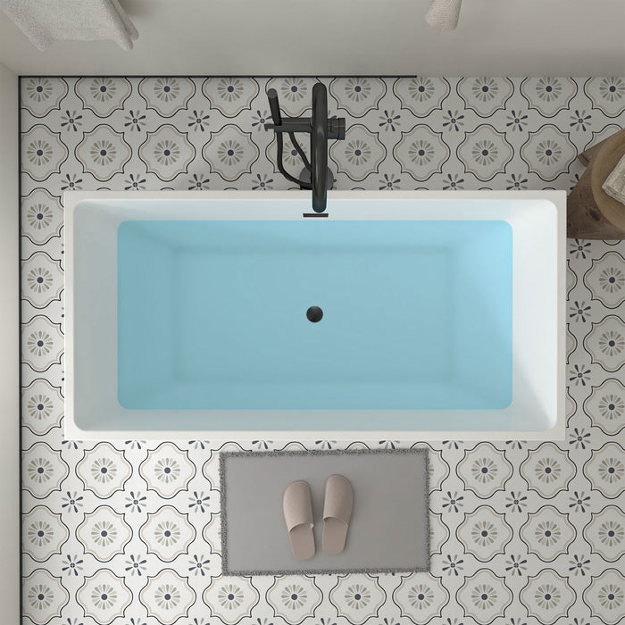 59" x 30" Modern Freestanding Acrylic Soaking Bathtub Glossy White Compact Soaker Tub Slotted Overflow VA6813B-S