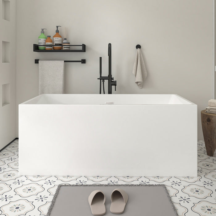 59" x 30" Modern Freestanding Acrylic Soaking Bathtub Glossy White Compact Soaker Tub Slotted Overflow VA6813B-S