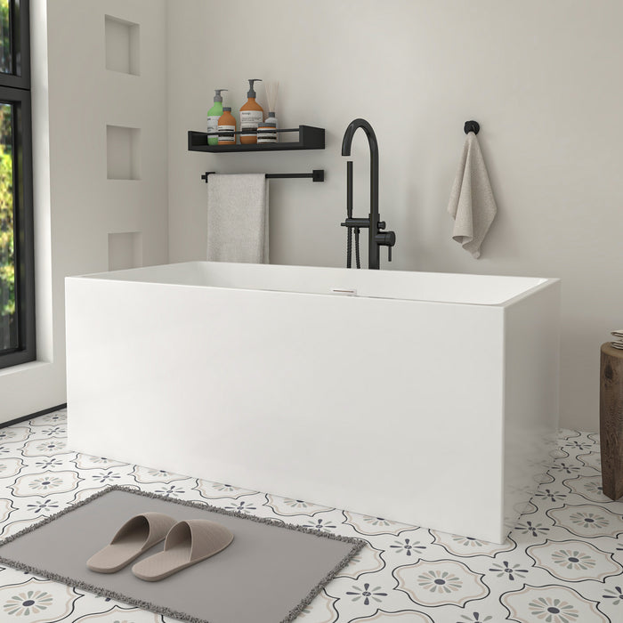 59" x 30" Modern Freestanding Acrylic Soaking Bathtub Glossy White Compact Soaker Tub Slotted Overflow VA6813B-S