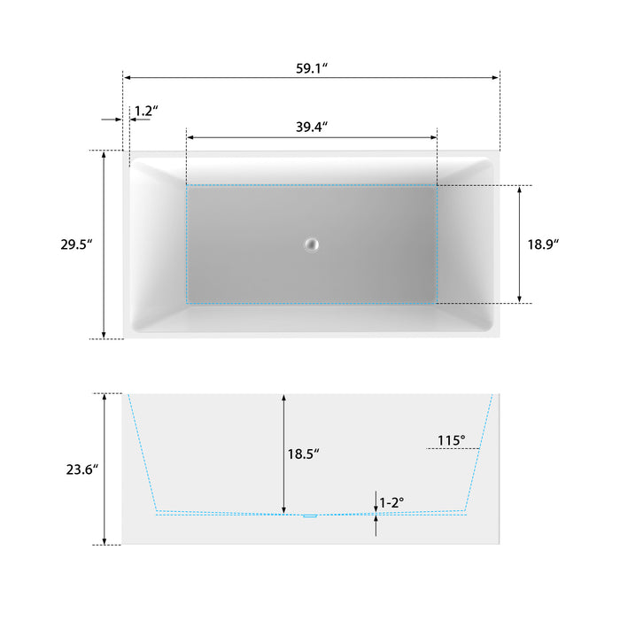 59" x 30" Modern Freestanding Acrylic Soaking Bathtub Glossy White Compact Soaker Tub Slotted Overflow VA6813B-S