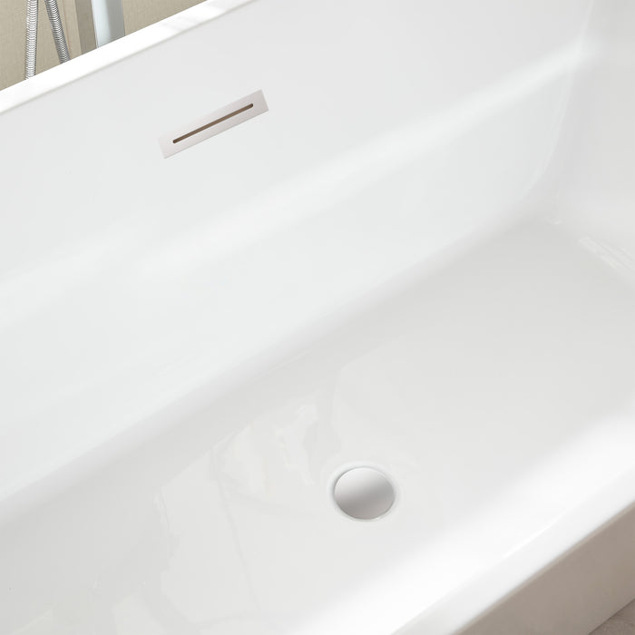 59" x 30" Modern Freestanding Acrylic Soaking Bathtub Glossy White Compact Soaker Tub Slotted Overflow VA6813B-S