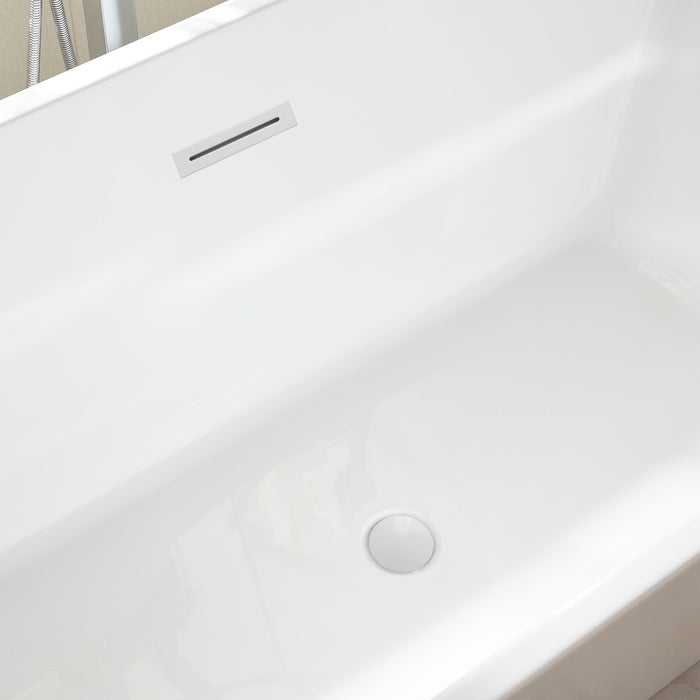 59" x 30" Modern Freestanding Acrylic Soaking Bathtub Glossy White Compact Soaker Tub Slotted Overflow VA6813B-S