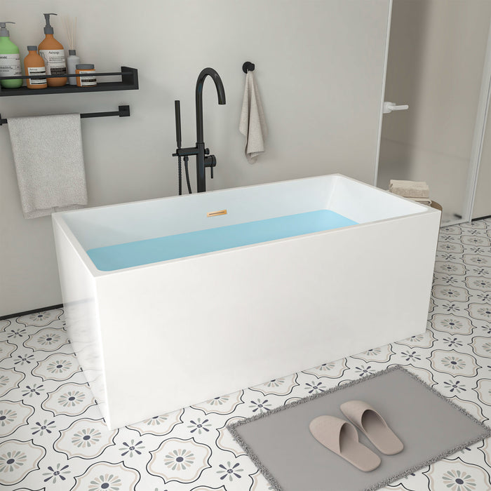 59" x 30" Modern Freestanding Acrylic Soaking Bathtub Glossy White Compact Soaker Tub Slotted Overflow VA6813B-S