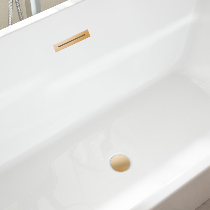 59" x 30" Modern Freestanding Acrylic Soaking Bathtub Glossy White Compact Soaker Tub Slotted Overflow VA6813B-S