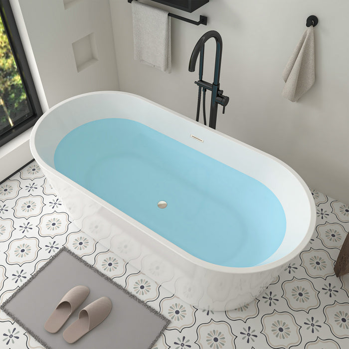 67" x 32" Modern Acrylic Oval Flat Bottom Freestanding Soaking Bathtub with Slotted Overflow VA6815-L