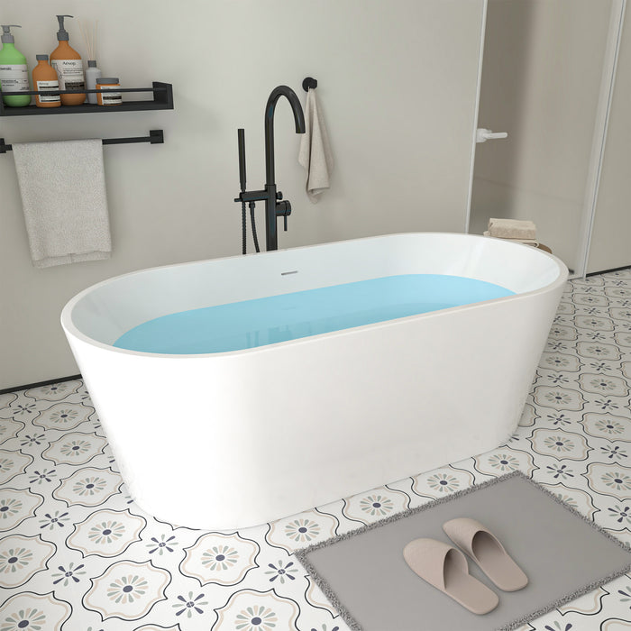 67" x 32" Modern Acrylic Oval Flat Bottom Freestanding Soaking Bathtub with Slotted Overflow VA6815-L