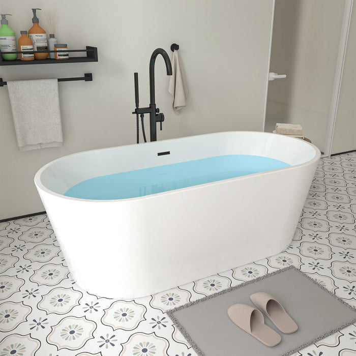 67" x 32" Modern Acrylic Oval Flat Bottom Freestanding Soaking Bathtub with Slotted Overflow VA6815-L
