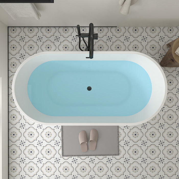 67" x 32" Modern Acrylic Oval Flat Bottom Freestanding Soaking Bathtub with Slotted Overflow VA6815-L