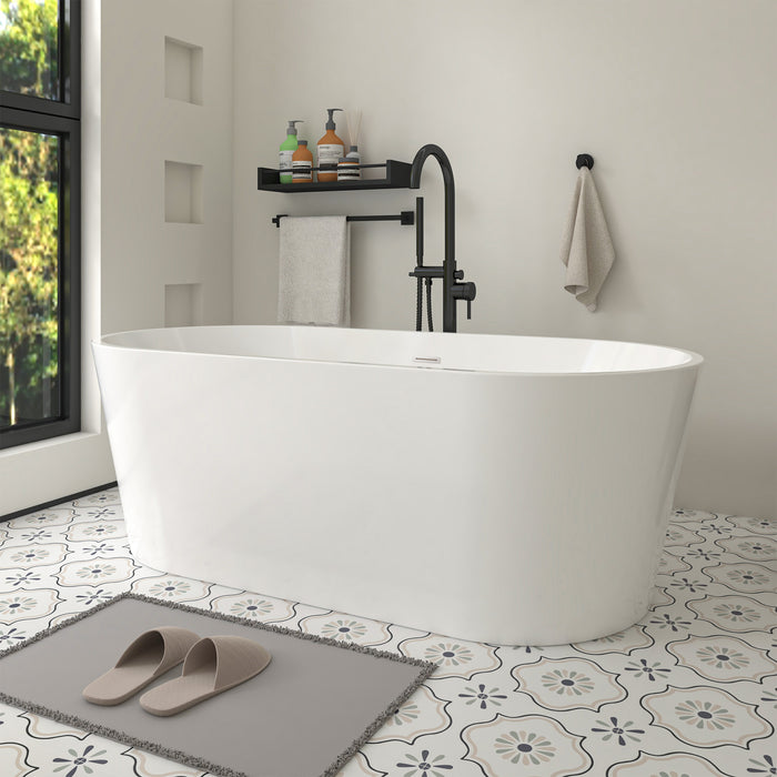 67" x 32" Modern Acrylic Oval Flat Bottom Freestanding Soaking Bathtub with Slotted Overflow VA6815-L