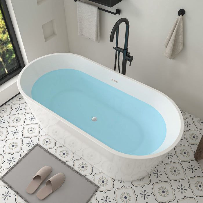 67" x 32" Modern Acrylic Oval Flat Bottom Freestanding Soaking Bathtub with Slotted Overflow VA6815-L