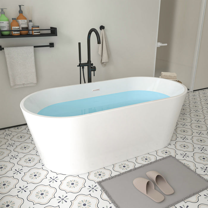 67" x 32" Modern Acrylic Oval Flat Bottom Freestanding Soaking Bathtub with Slotted Overflow VA6815-L