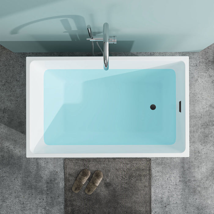 55" x 29" Modern Slipper Freestanding Solid Surface Soaking Bathtub White Soaker Tub Slotted Overflow VA6816B-M